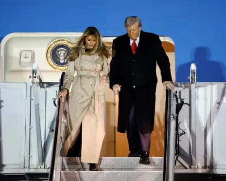 The US President Preparing to Meet the King while Demonstrators Gather in the UK